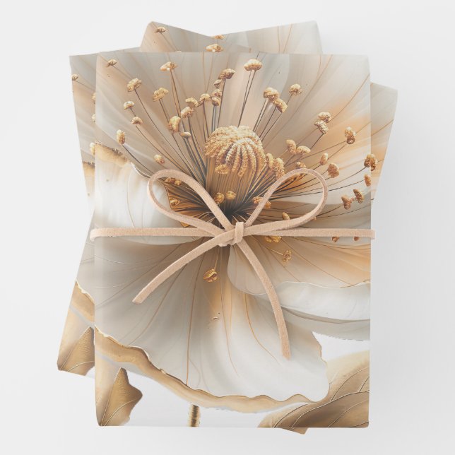 Elegant Gold & White Poppy Wedding Wrapping Paper Geschenkpapier Set (Beispiel)