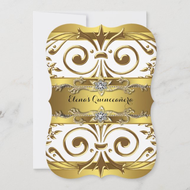 Elegant Gold White Quinceanera Einladung (Vorderseite)