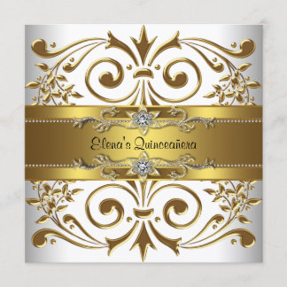 Elegant Gold White Quinceanera Einladung