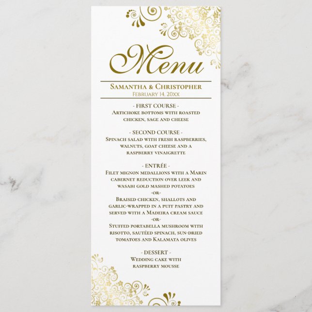 Elegant Gold & White Téléchargeable Menu Mariage (Devant)