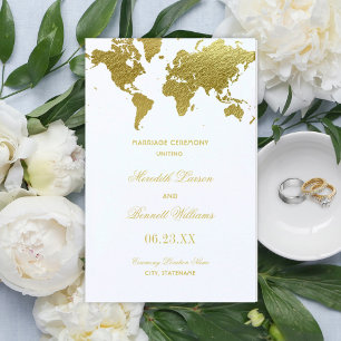 Élégant Gold World Map Mariage programmes de cérém