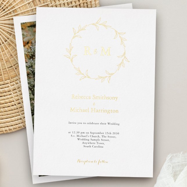 Elegant Gold Wreath Monogram Wedding Einladung (Von Creator hochgeladen)