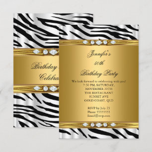 Elegant Gold Zebra Black Silver Diamond Geburtstag Einladung