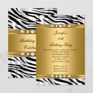 Elegant Gold Zebra Black Silver Diamond Geburtstag Einladung