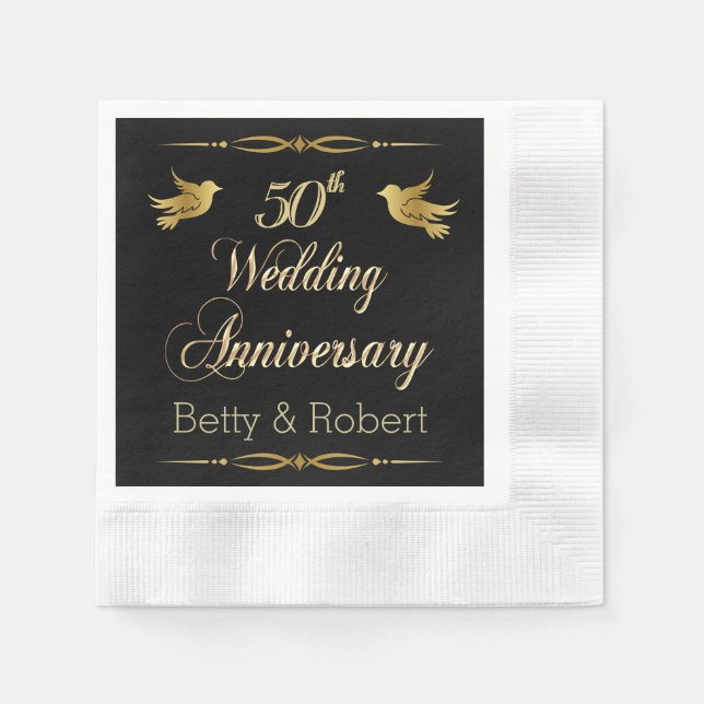 Elegant Golden 50. Hochzeitspapier Napk Serviette (Vorderseite)