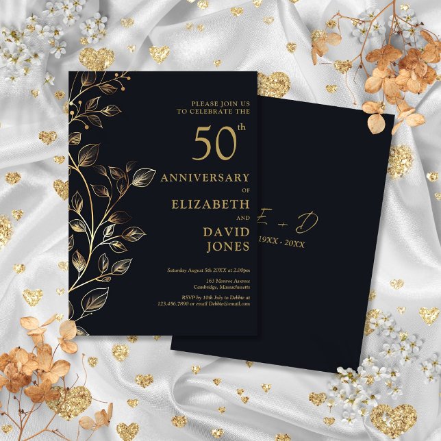 Elegant Golden 50. Hochzeitstag Einladung (Elegant Golden 50th Wedding Anniversary Invitation)