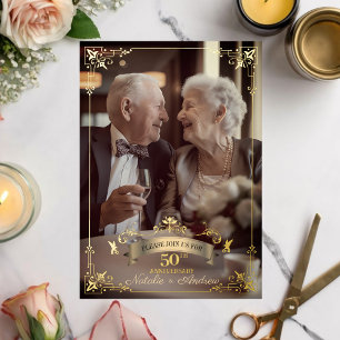 Elegant Golden 50 Jahre Ehegelübde erneuern Folieneinladung