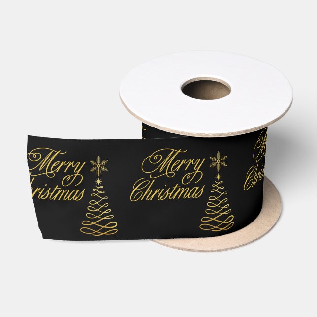 Elegant Golden and Black Merry Christmas Satinband (Spule)