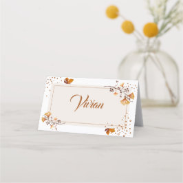 Elegant Golden Autumn Leaf Weding Platzkarte