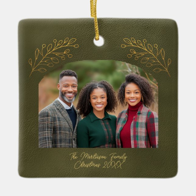 Elegant Golden Branches Arch Photo Green Keramikornament (Vorderseite)