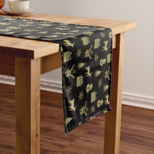 Elegant golden christmas patterns short table runn kurzer tischläufer