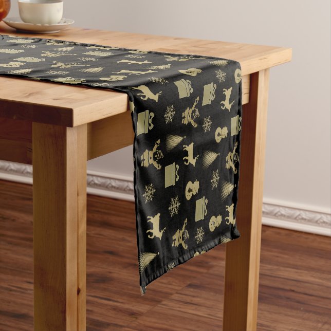 Elegant golden christmas patterns short table runn kurzer tischläufer (Beispiel)