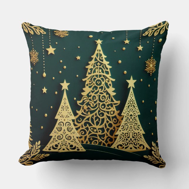 Elegant Golden Christmas Tree Pattern Kissen (Vorderseite)