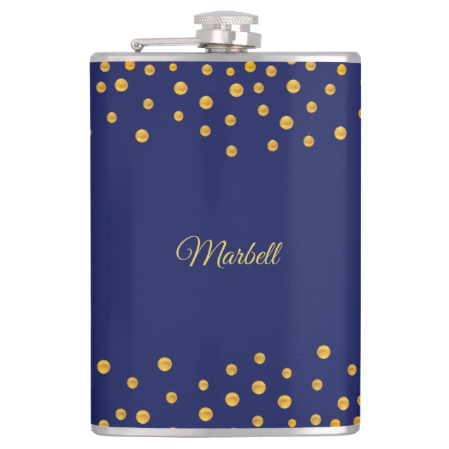 Elegant Golden Confetti auf Navy Blue Flachmann (Vorderseite)
