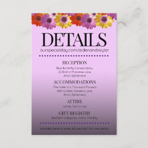 Elegant Golden Daisies mit Lila Glitzer Hochzeit Begleitkarte