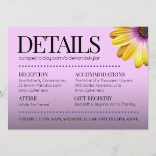 Elegant Golden Daisies mit Lila Glitzer Hochzeit Programm