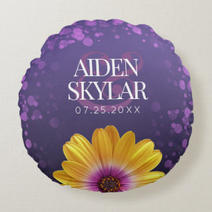 Elegant Golden Daisies mit Lila Glitzer Hochzeit Rundes Kissen