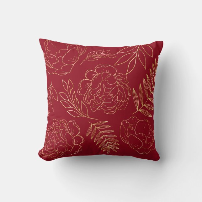 Elegant Golden Floral Kissen (Vorderseite)