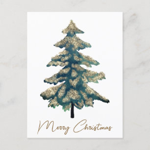 Elegant Golden Green Merry Christmas Tree Feiertagspostkarte