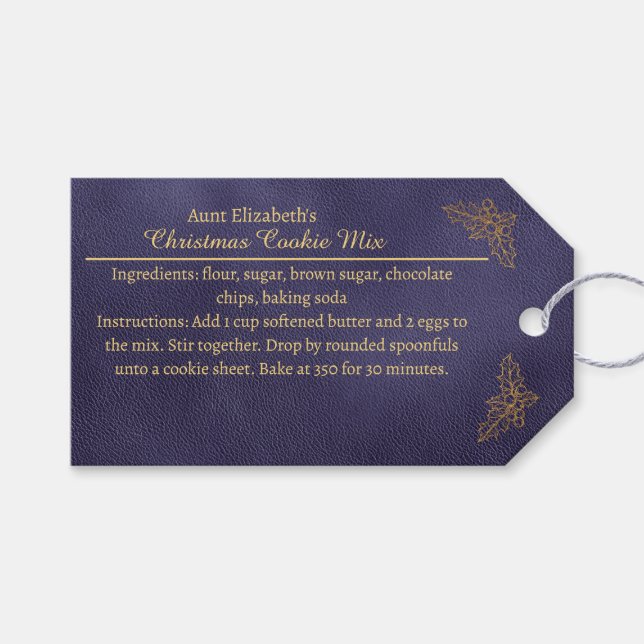 Elegant Golden Holly Christmas Cookie Mix Blue Geschenkanhänger (Vorderseite (Horizontal))
