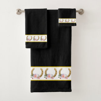 Elegant, Golden Horseshoes on Black and White