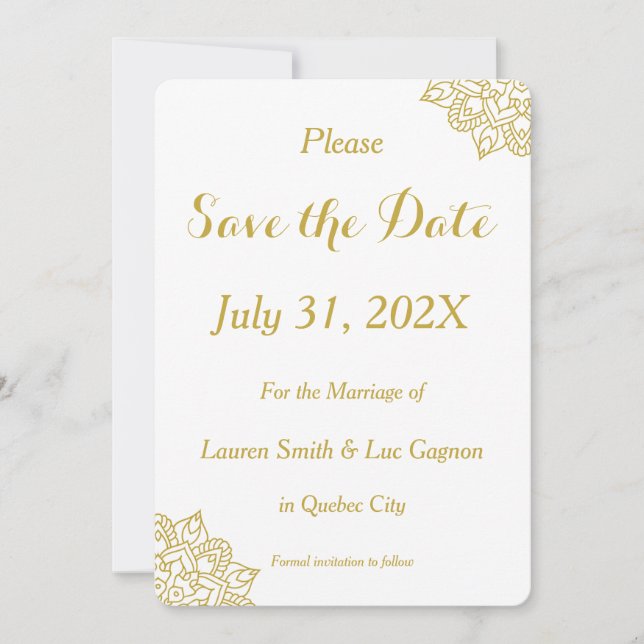 Elegant Golden Mandala Wedding Save the Date Card (Vorderseite)