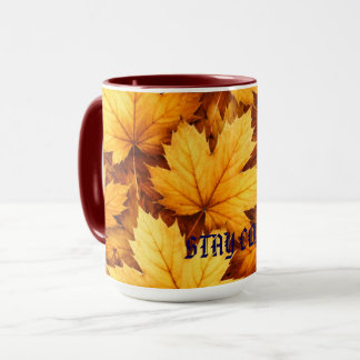 Elegant Golden Maple Leaf Custom Name & Quote Mug Tasse