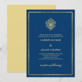 Elegant Golden Paisley Dodger Blue Wedding Einladung
