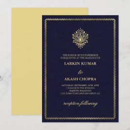 Elegant Golden Paisley Mittelblau Hochzeit Einladung
