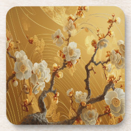 Elegant Golden Plum Tree Japanisch Getränkeuntersetzer