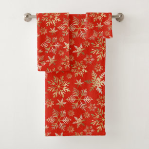 Élégant Golden Snowflakes Lava Red Christmas