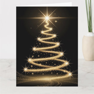 Elegant Golden Sparkle Christmas Tree Karte