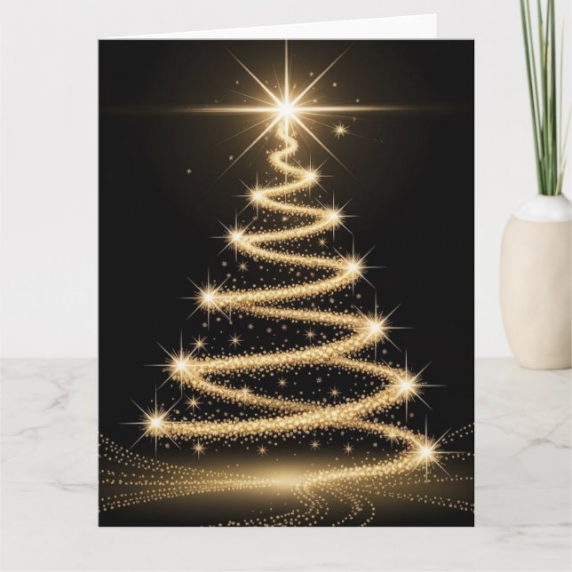 Elegant Golden Sparkle Christmas Tree Karte (Vorderseite)