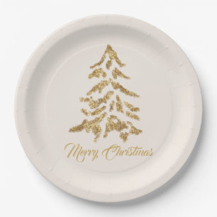 Elegant Golden Tree Frohe Weihnachten Pappteller