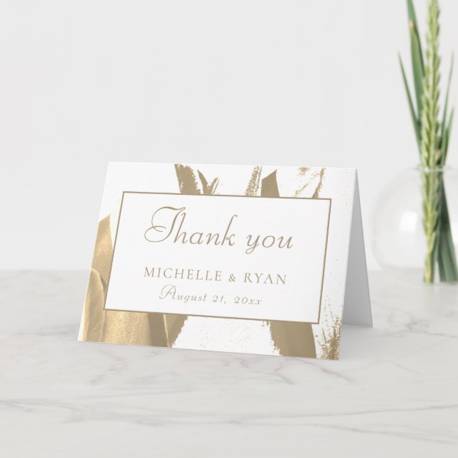 Elegant Golden Tulip Floral Wedding Danke Karte (Vorderseite)