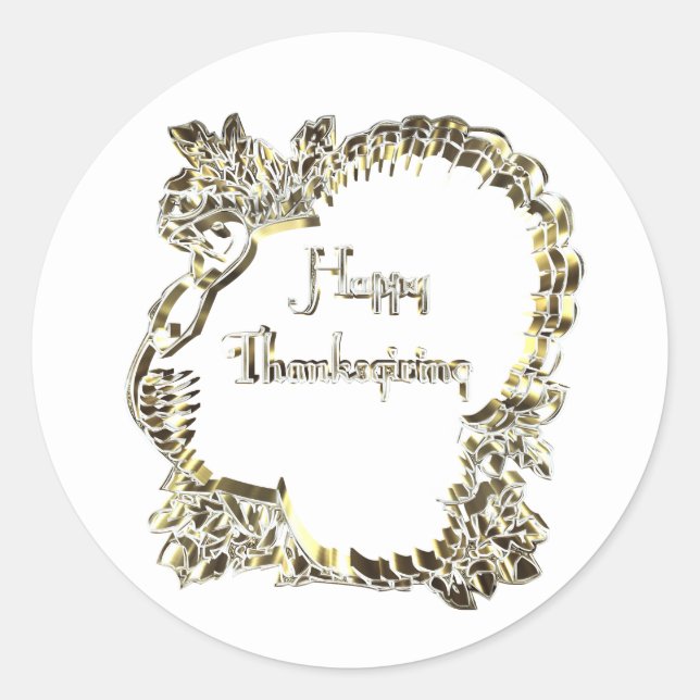 Elegant Golden Turkey Happy Thanksgiving Text Runder Aufkleber (Vorderseite)