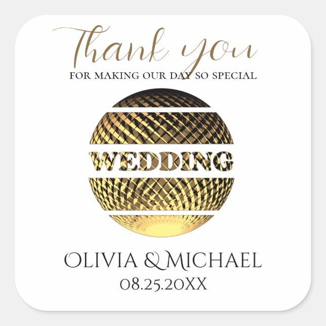 Elegant Golden Wedding Dankeschön Sticker (Vorderseite)