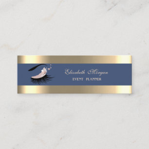 Elegant, Goldstreifen, Marineblau, falsche Wimpern Mini Visitenkarte