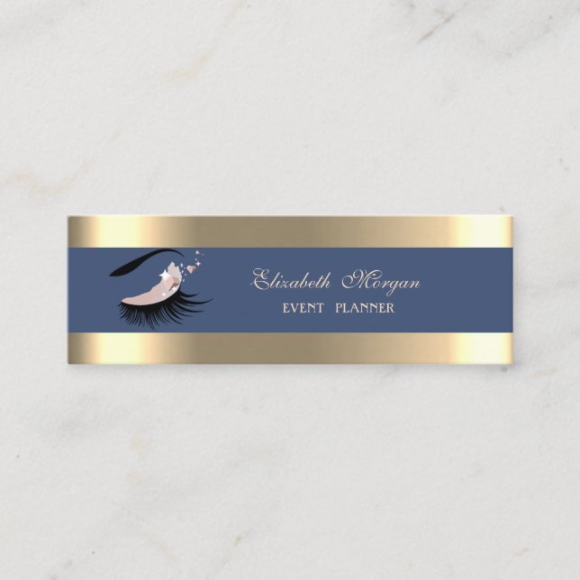 Elegant, Goldstreifen, Navy Blue, Imitate Lashes Mini Visitenkarte (Vorderseite)