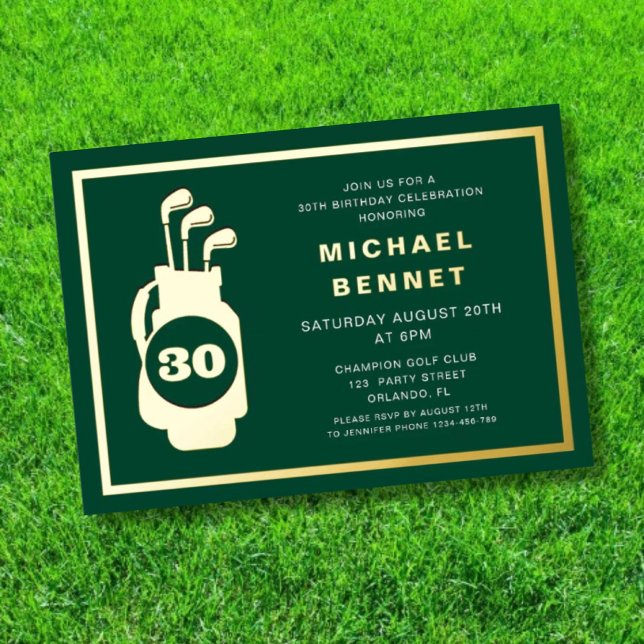 Elegant Golf 30th Birthday Folieneinladung (Elegant Golf 30th Birthday Foil Invitation)