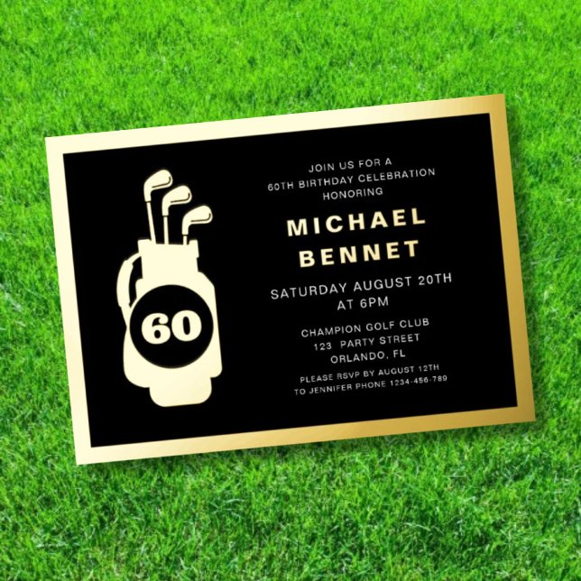 Elegant Golf 60th Birthday Folieneinladung (Elegant Golf 60th Birthday Foil Invitation)