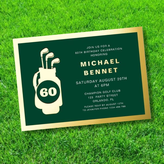 Elegant Golf 60th Birthday Gold Folieneinladung (Elegant Golf 60th Birthday Gold Foil Invitation)