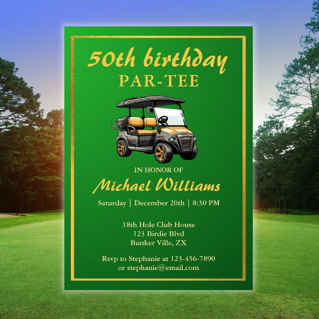 Elegant Golf Theme Green Gold 50. Geburtstag Einladung (Von Creator hochgeladen)