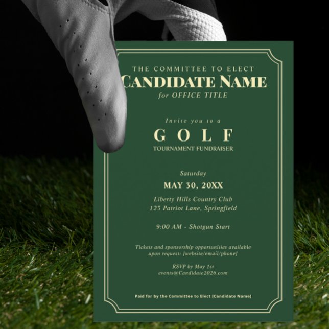 Elegant Golf Tournament Fundraiser Einladung (Elegant Golf Tournament Fundraiser Invitation Golf Country Club Candidate Fundraiser Campaign)