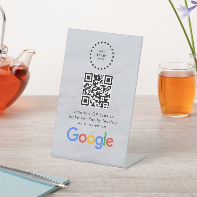 Elegant Google reviews qr code tabletop sign Sockelschild (In SItu)
