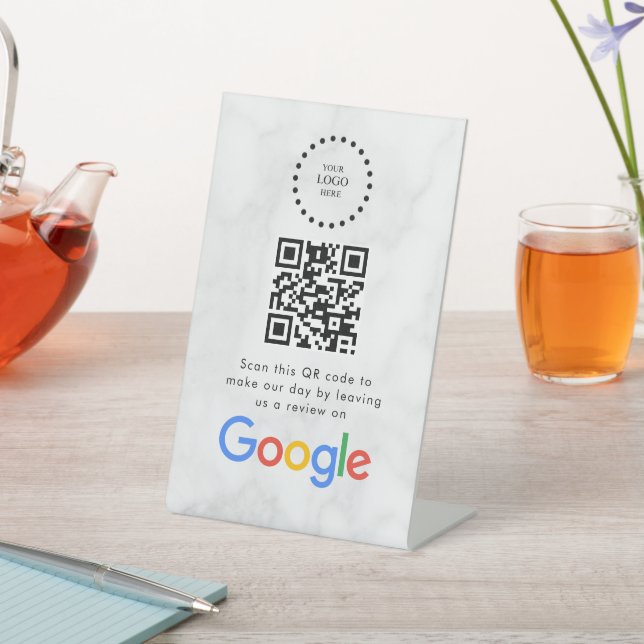Elegant Google reviews qr code tabletop sign Sockelschild (In SItu)