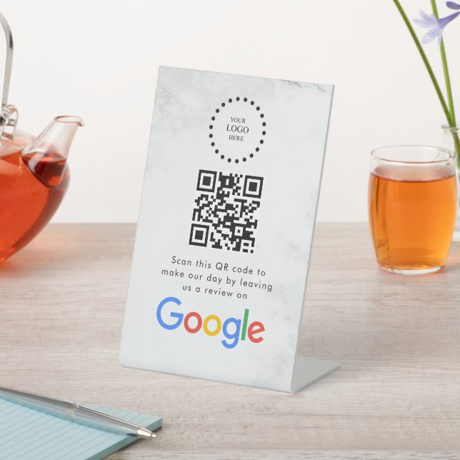 Elegant Google reviews qr code tabletop sign Sockelschild (In SItu)