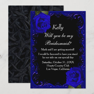 Elegant Goth Blue Rose Bridesmaid Einladung
