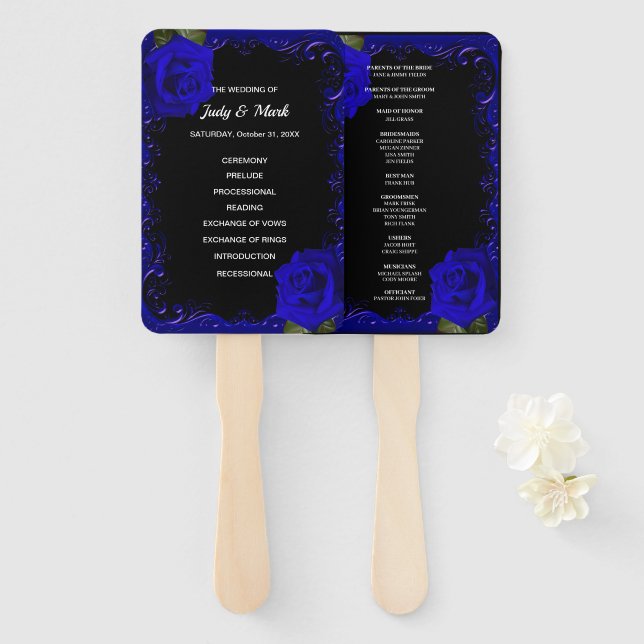 Elegant Goth Blue Rose Hochzeitsprogramm Fans Fächer (Vorne und Hinten)
