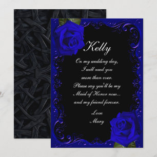 Elegant Goth Blue Rose Trauzeugin Einladung